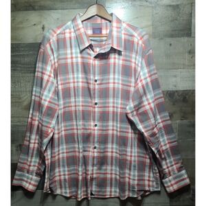 UntuckiT Button Up‎ Large Red White Gray Plaid Long Sleeve Men's Size 3XL XXXL